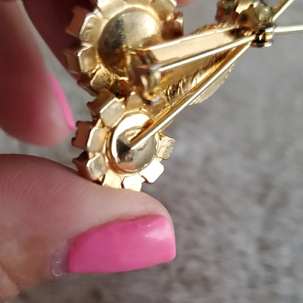 Vintage Green and Gold Floral Bouquet Brooch